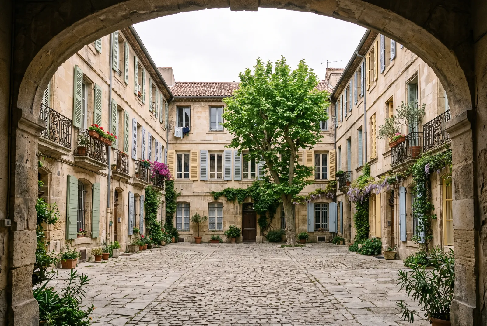 Cour intérieure d'un immeuble à Avignon